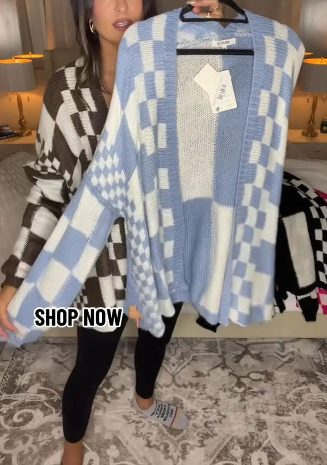 2024 Women's Casual Oversized Open Checkered Cardigan