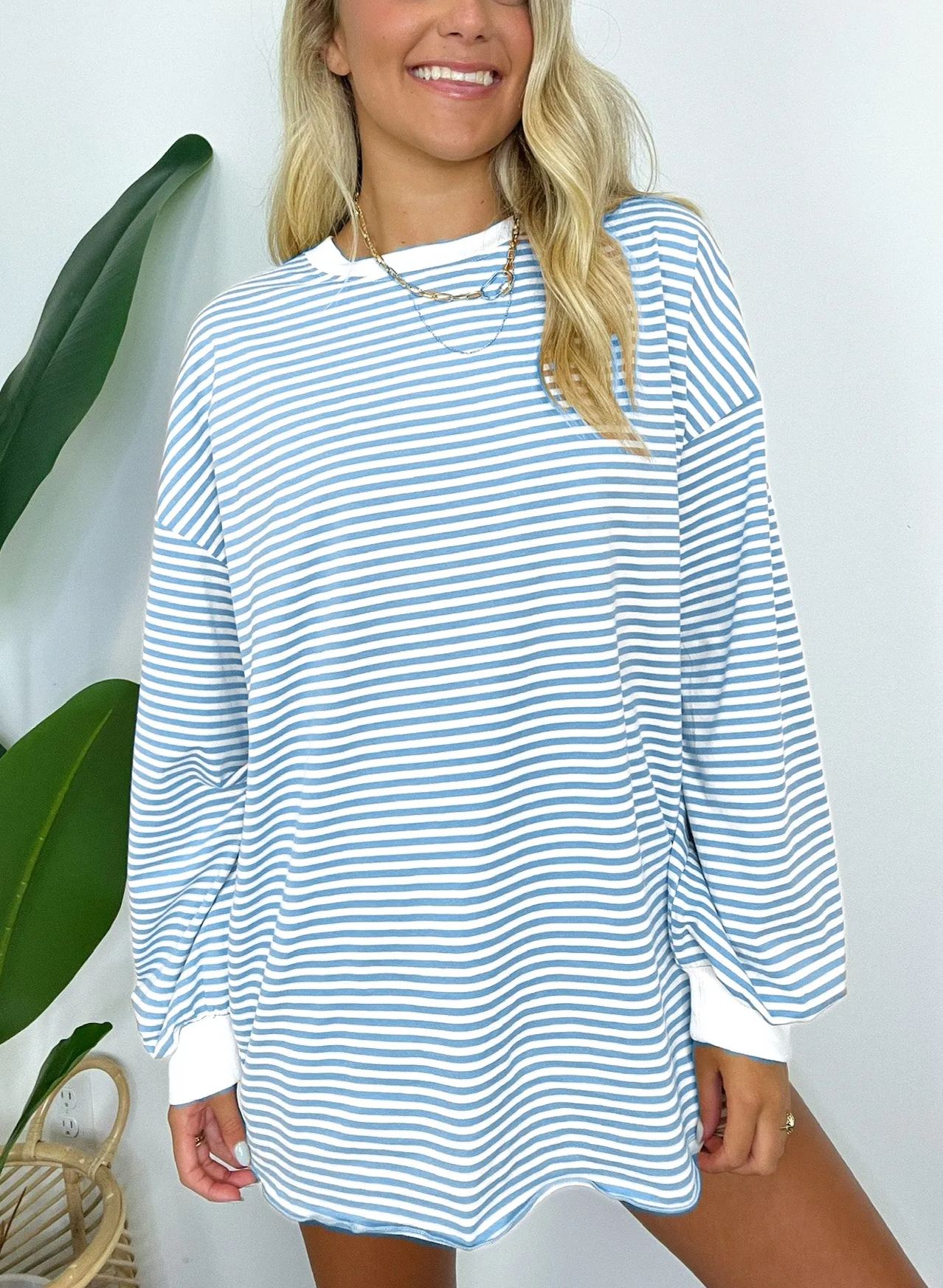 2024 Women's Casual Striped Crewneck Oversized Pullover