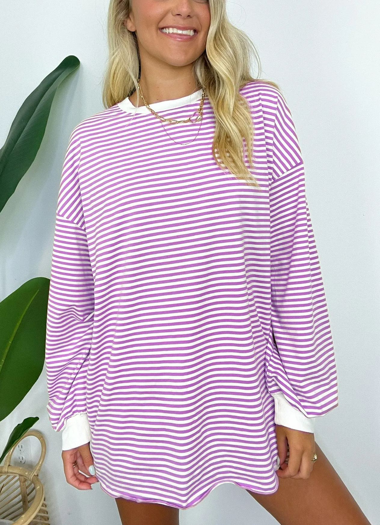 2024 Women's Casual Striped Crewneck Oversized Pullover