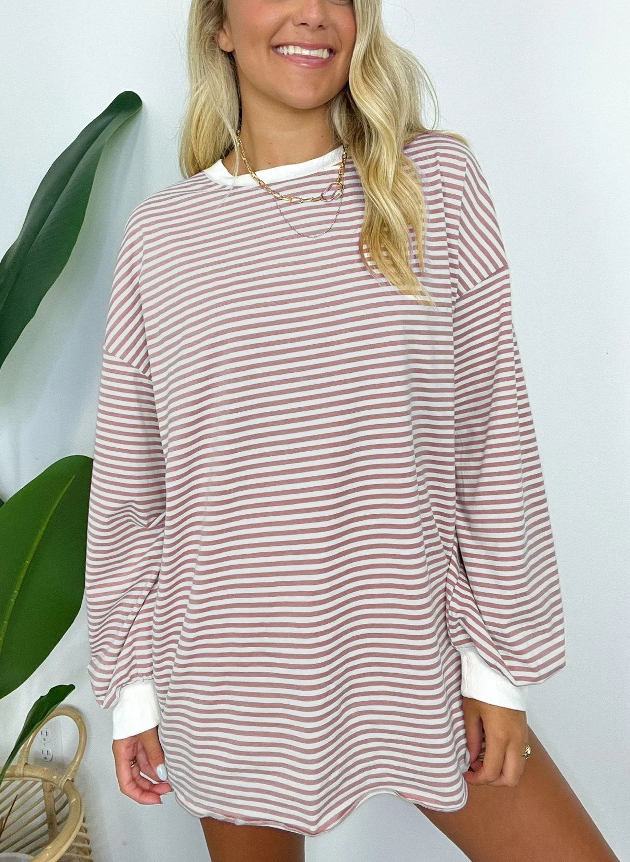 2024 Women's Casual Striped Crewneck Oversized Pullover