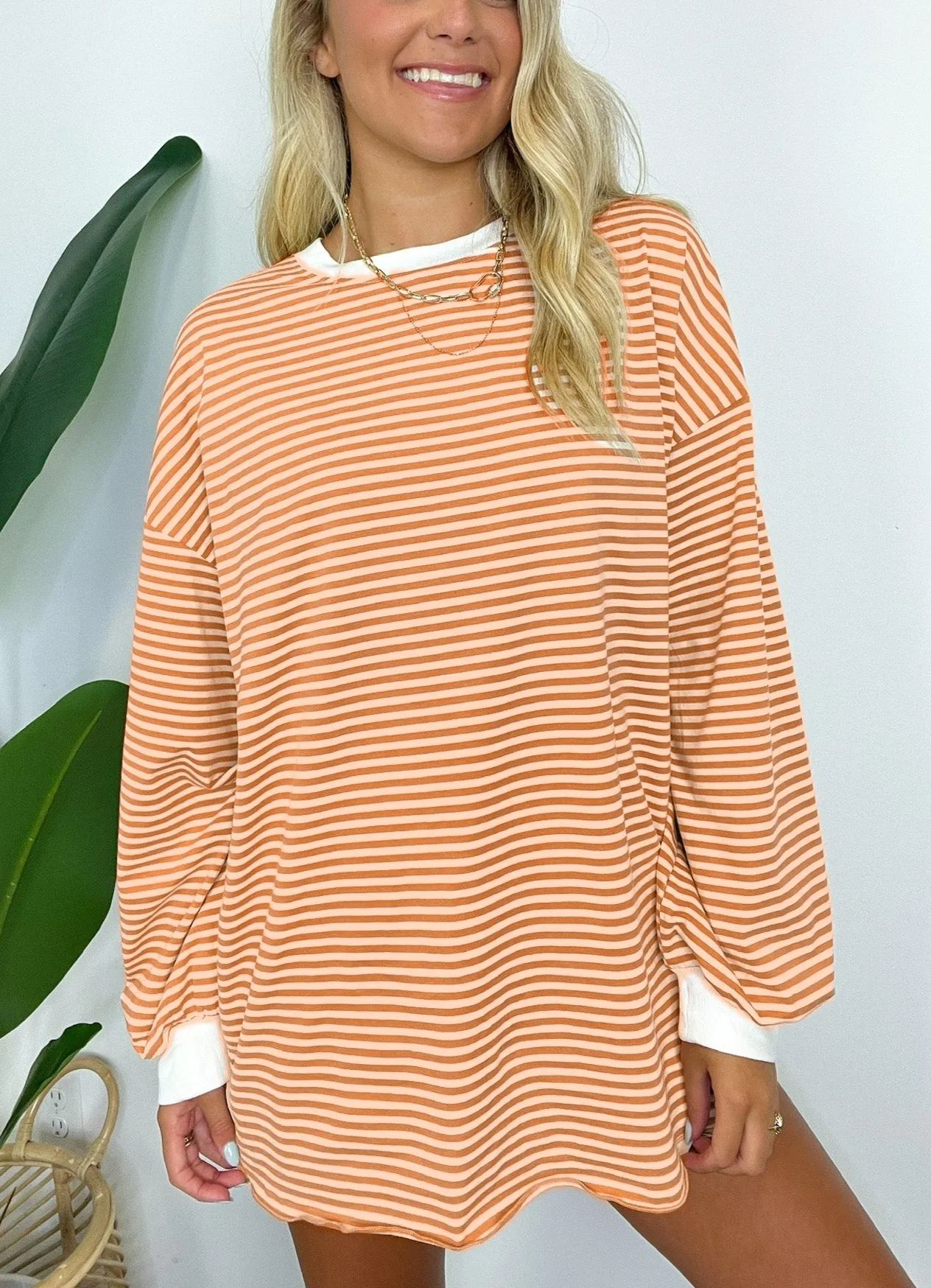 2024 Women's Casual Striped Crewneck Oversized Pullover