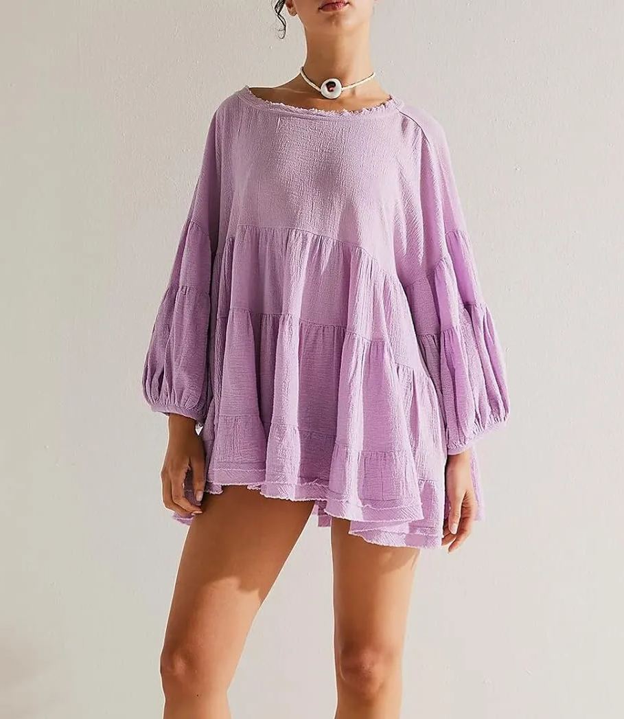 Casual Balloon Sleeve Ruffle Top (Buy 2 Free Shipping)