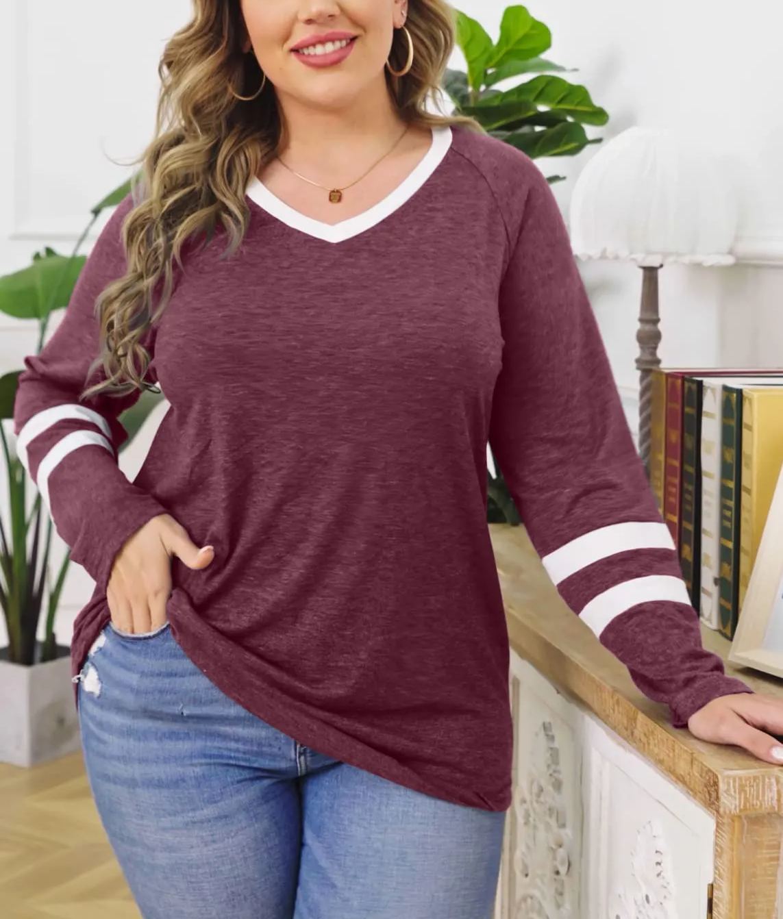 Women's Casual Striped Color Block Long Sleeve Shirts