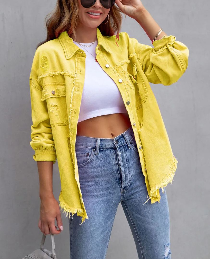 50% OFF🔥Women's Basic Casual Ripped Denim Jacket Long Sleeve (Buy 2 Free Shipping)