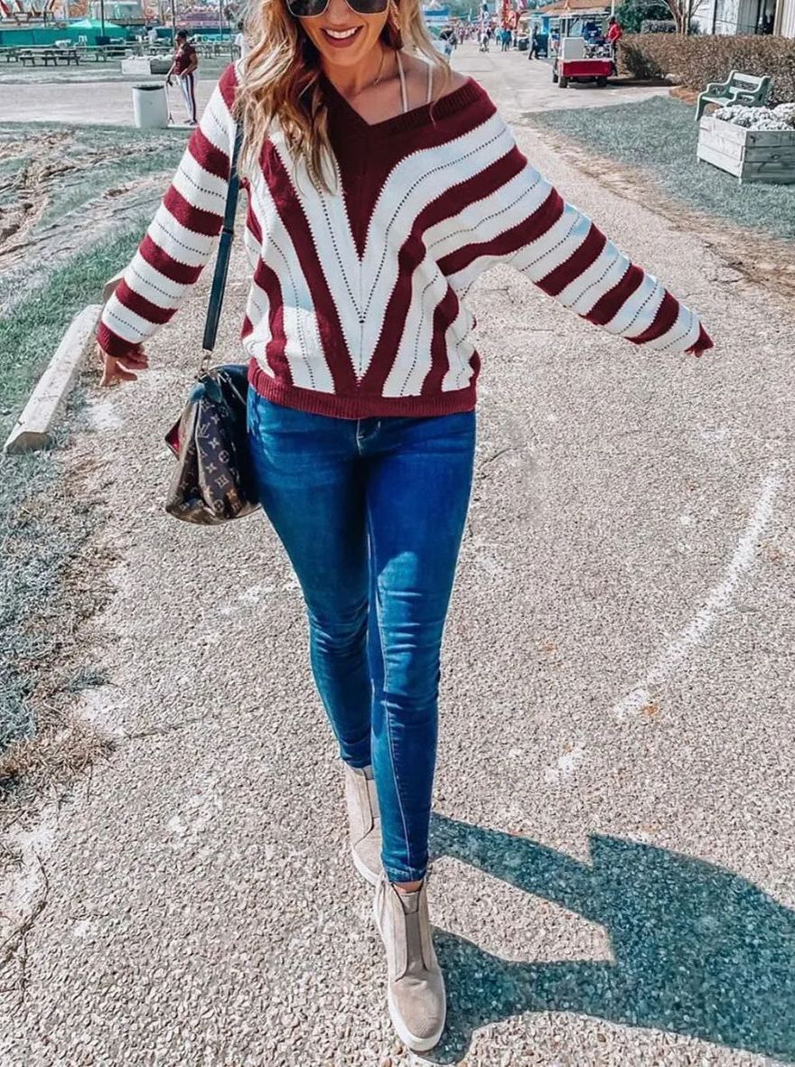Striped Color Block Knitted Sweater
