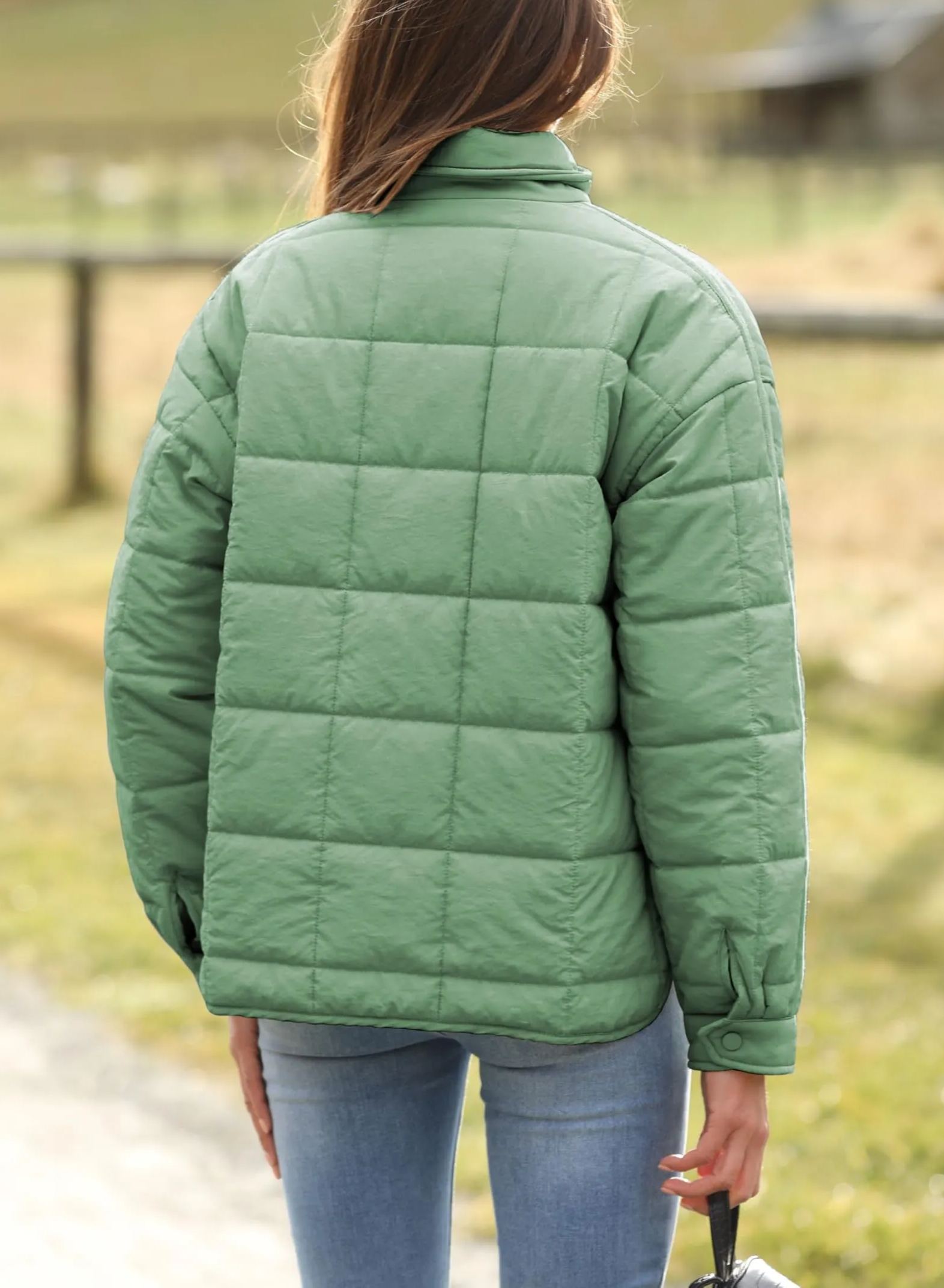 Women's Oversized Splice Quilted Lightweight Puffer Jacket Casual Padded Coat With Pockets