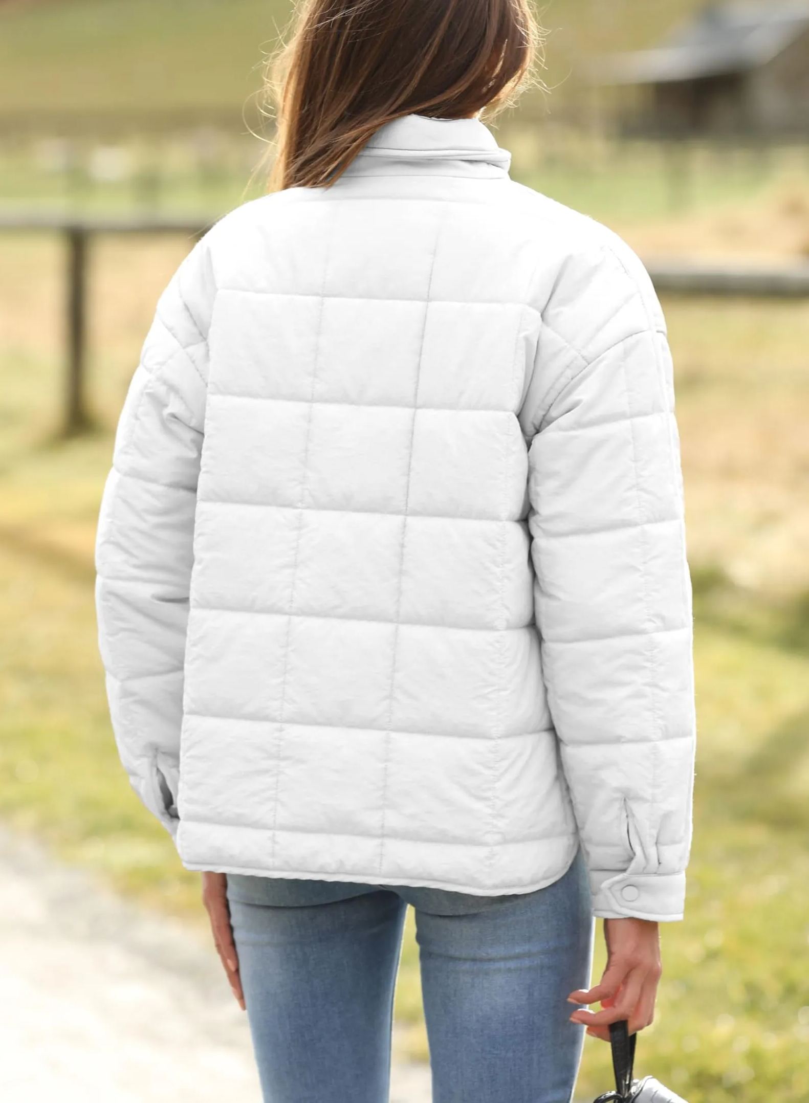 Women's Oversized Splice Quilted Lightweight Puffer Jacket Casual Padded Coat With Pockets