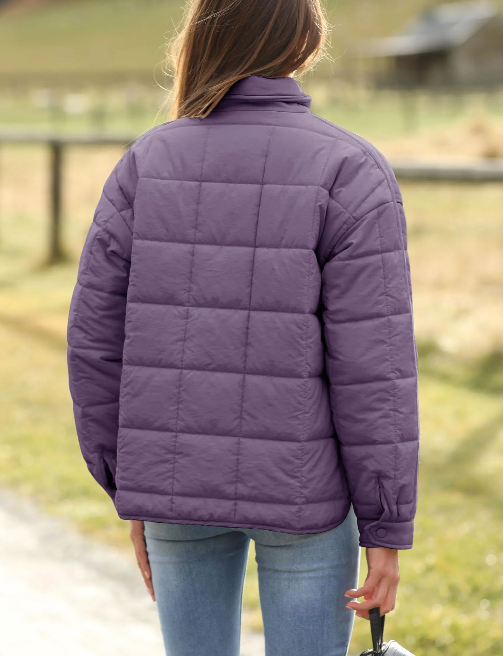 Women's Oversized Splice Quilted Lightweight Puffer Jacket Casual Padded Coat With Pockets