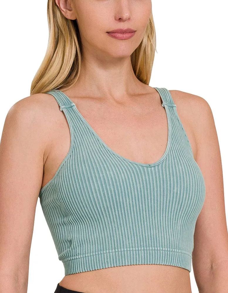 WASHED RIBBED CROPPED BRA PADDED TANK TOP
