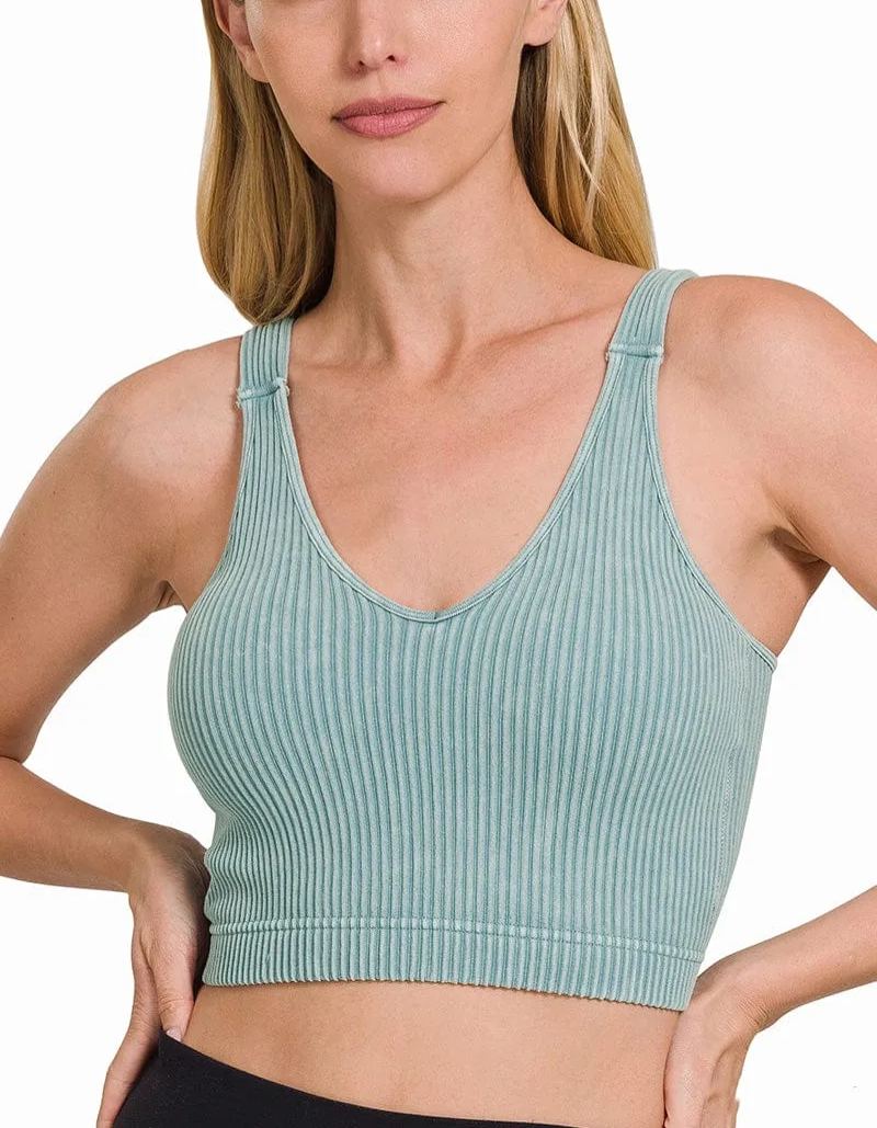 WASHED RIBBED CROPPED BRA PADDED TANK TOP