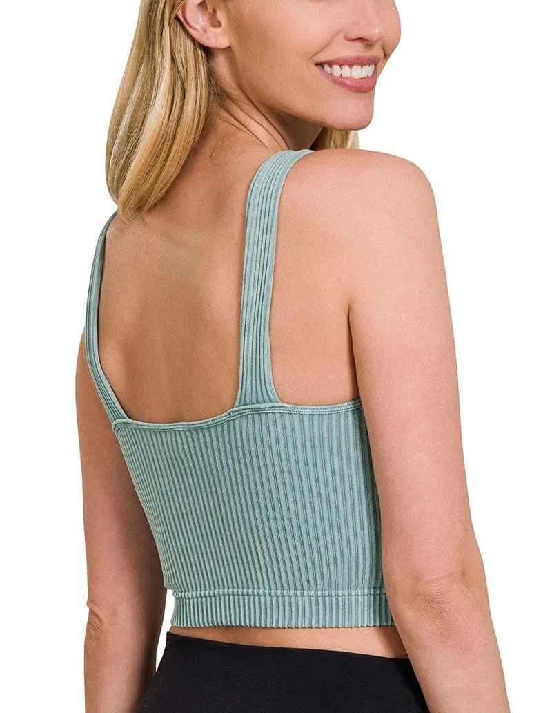 WASHED RIBBED CROPPED BRA PADDED TANK TOP