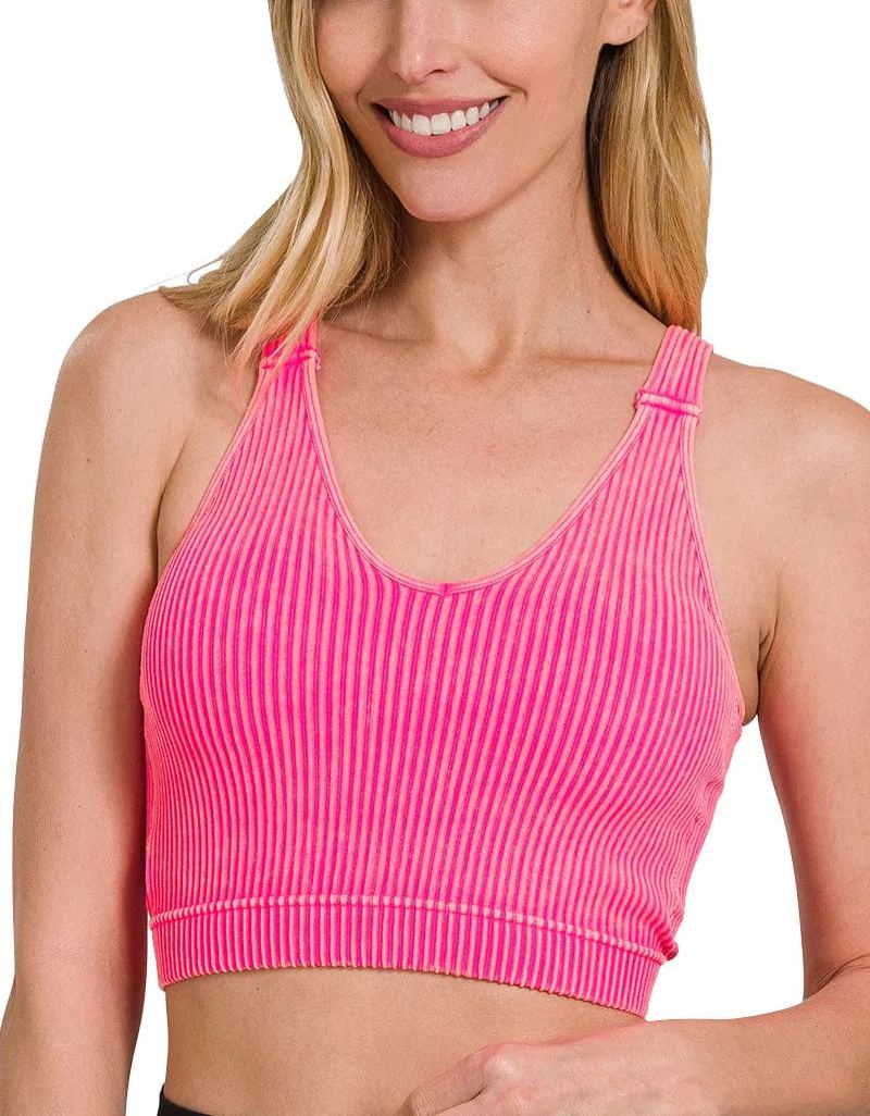 WASHED RIBBED CROPPED BRA PADDED TANK TOP