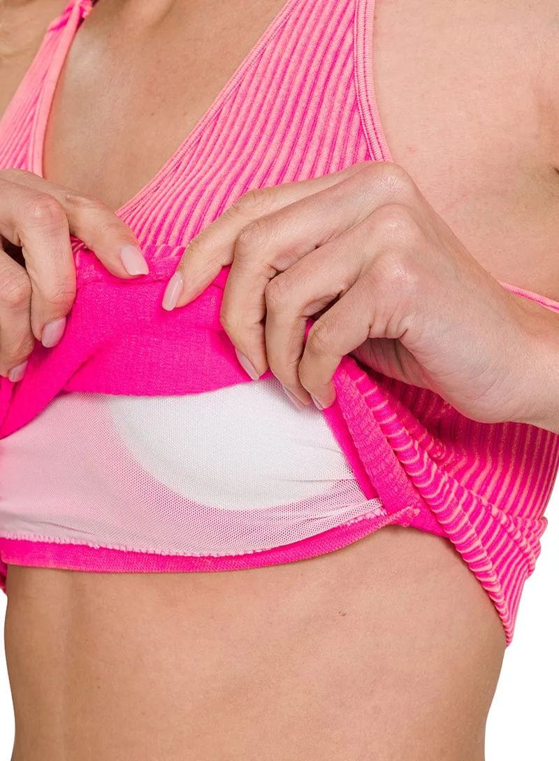 WASHED RIBBED CROPPED BRA PADDED TANK TOP