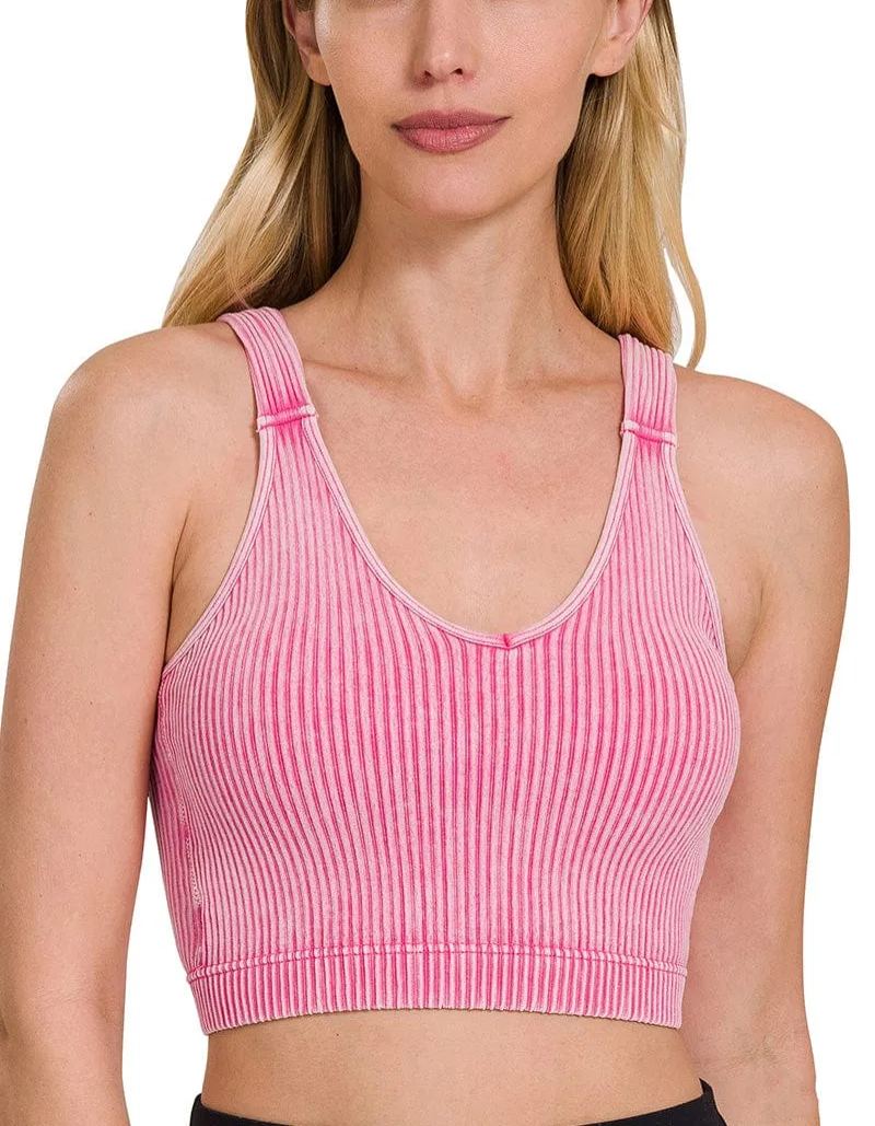 WASHED RIBBED CROPPED BRA PADDED TANK TOP