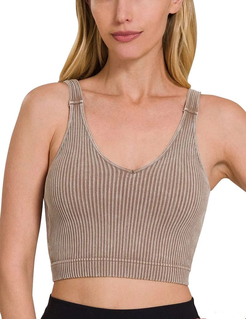 WASHED RIBBED CROPPED BRA PADDED TANK TOP