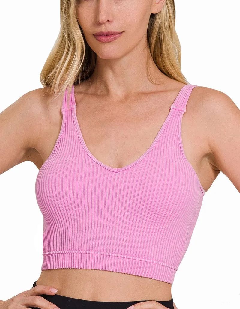 WASHED RIBBED CROPPED BRA PADDED TANK TOP