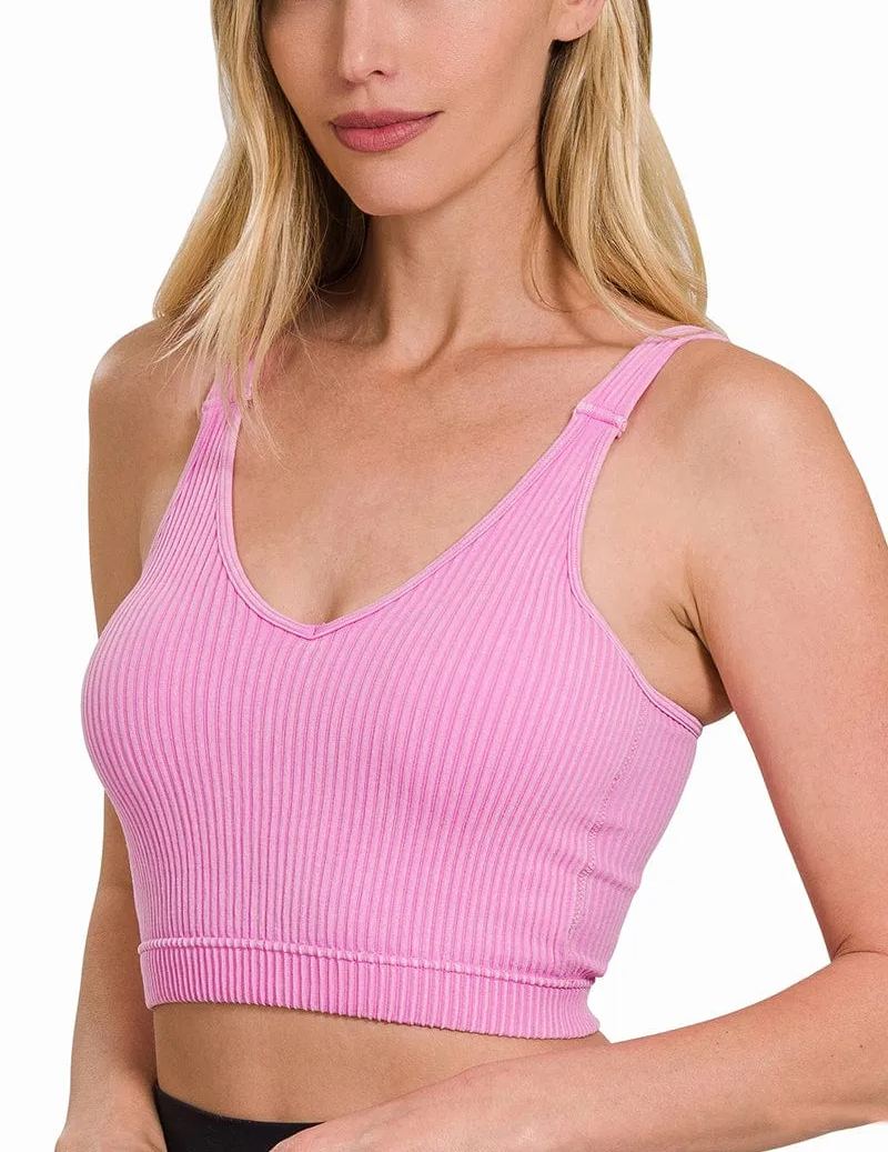 WASHED RIBBED CROPPED BRA PADDED TANK TOP