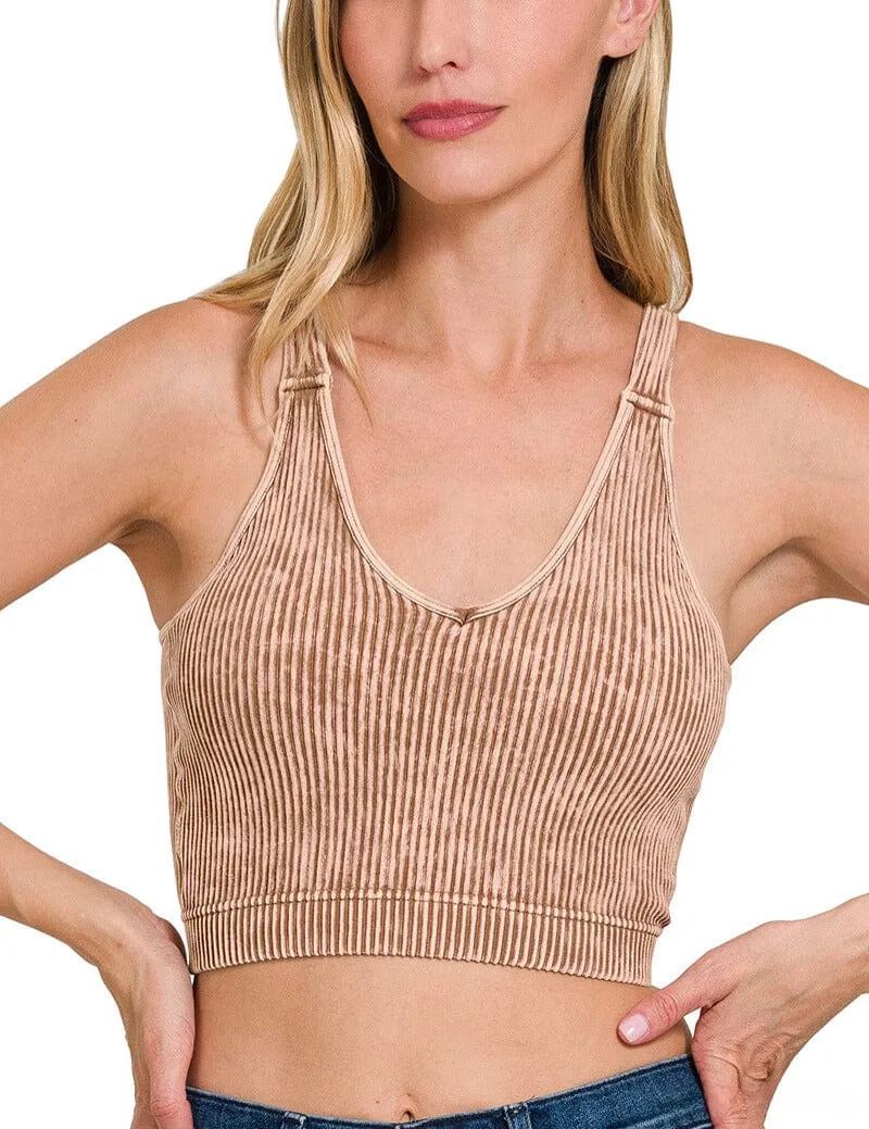 WASHED RIBBED CROPPED BRA PADDED TANK TOP