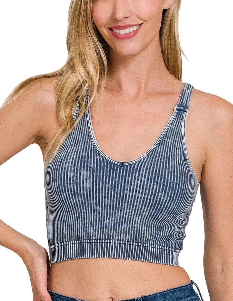 WASHED RIBBED CROPPED BRA PADDED TANK TOP