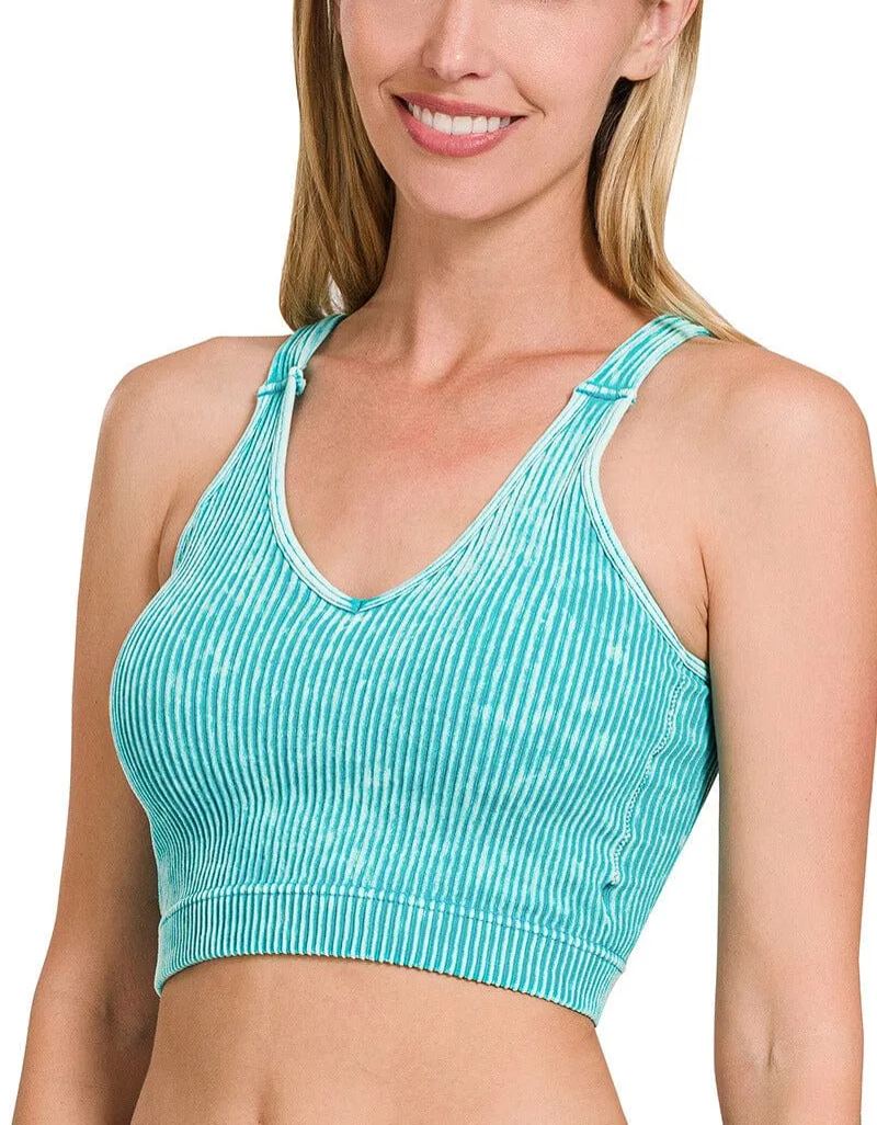 WASHED RIBBED CROPPED BRA PADDED TANK TOP