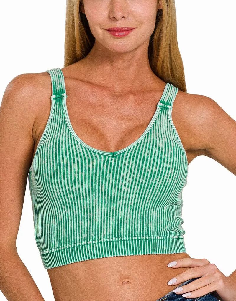 WASHED RIBBED CROPPED BRA PADDED TANK TOP