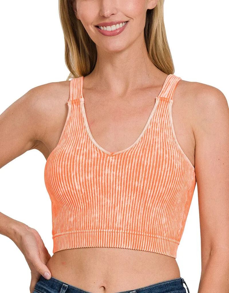 WASHED RIBBED CROPPED BRA PADDED TANK TOP