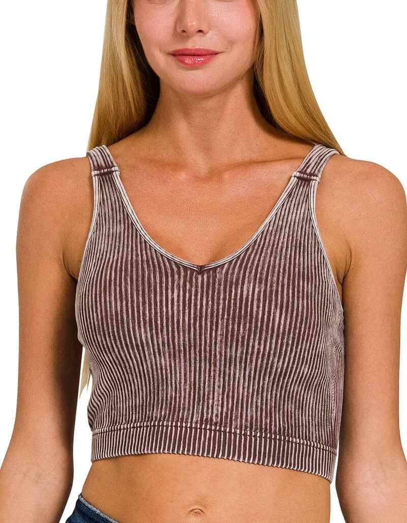 WASHED RIBBED CROPPED BRA PADDED TANK TOP