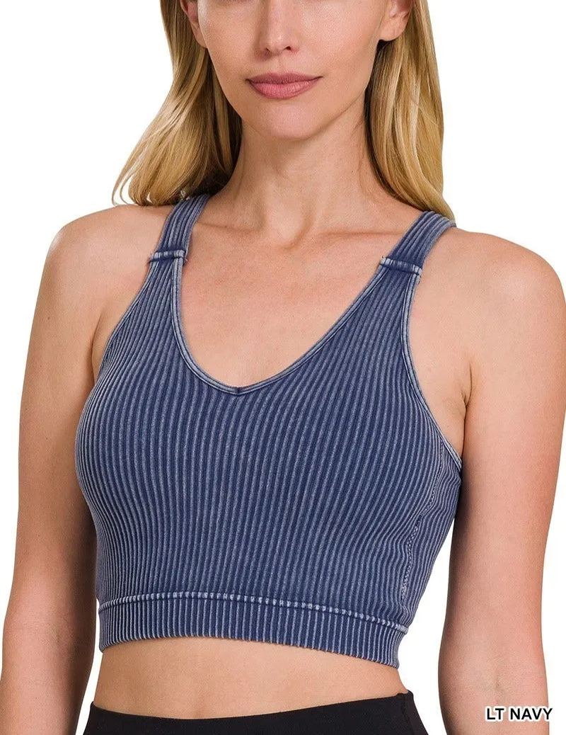 WASHED RIBBED CROPPED BRA PADDED TANK TOP (BUY 3 FREE SHIPPING)