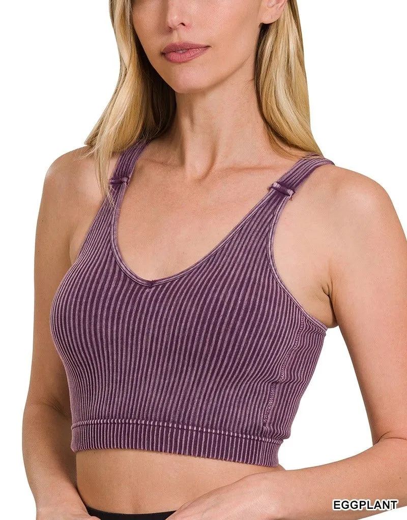 WASHED RIBBED CROPPED BRA PADDED TANK TOP (BUY 3 FREE SHIPPING)
