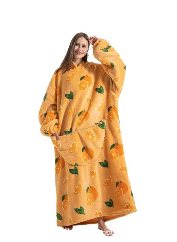 Womens Oversized Cartoon Fleece Hoodie Blanket With Front Pocket