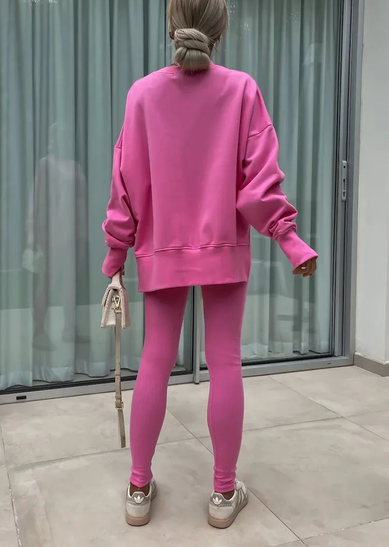 Comfy Loose Slit Sweatshirt and Elastic Waist Tight Pants Set