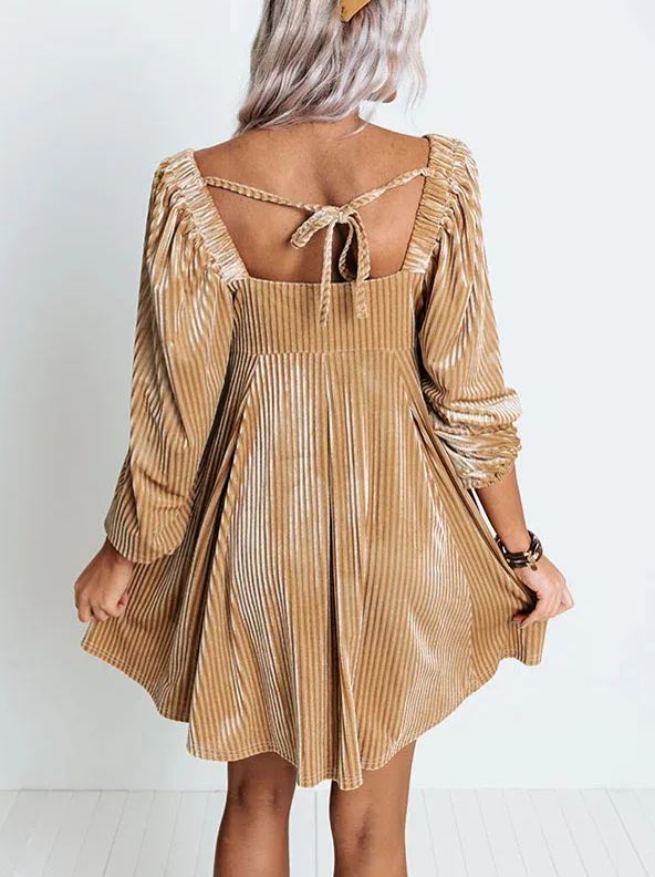 Womens Solid Color Elegant Velvet Babydoll Holiday Dress (BUY 2 FREE SHIPPING)