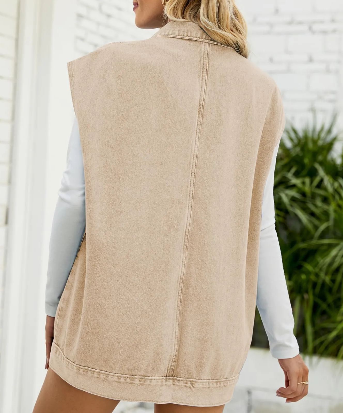 Womens Lapel Collar Button Down Sleeveless Loose Jean Vest 