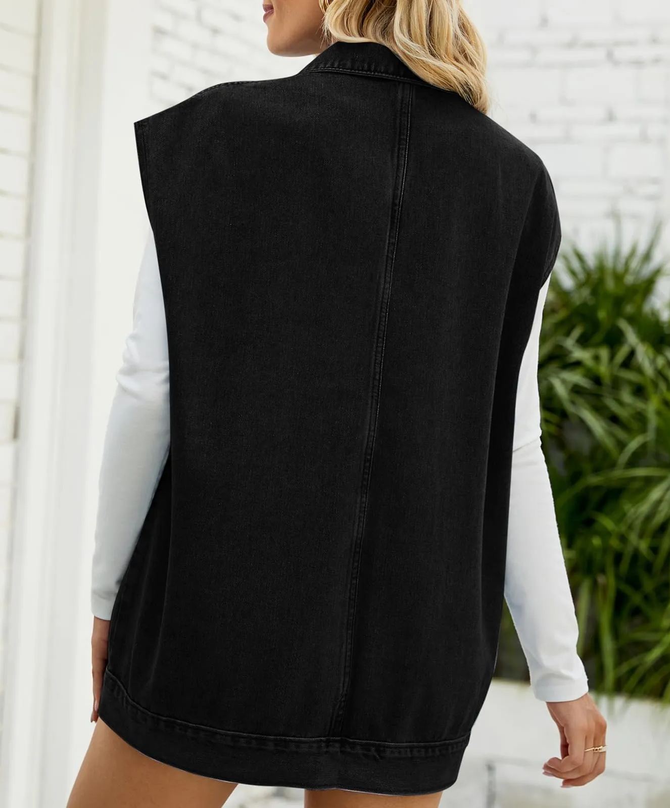 Womens Lapel Collar Button Down Sleeveless Loose Jean Vest 