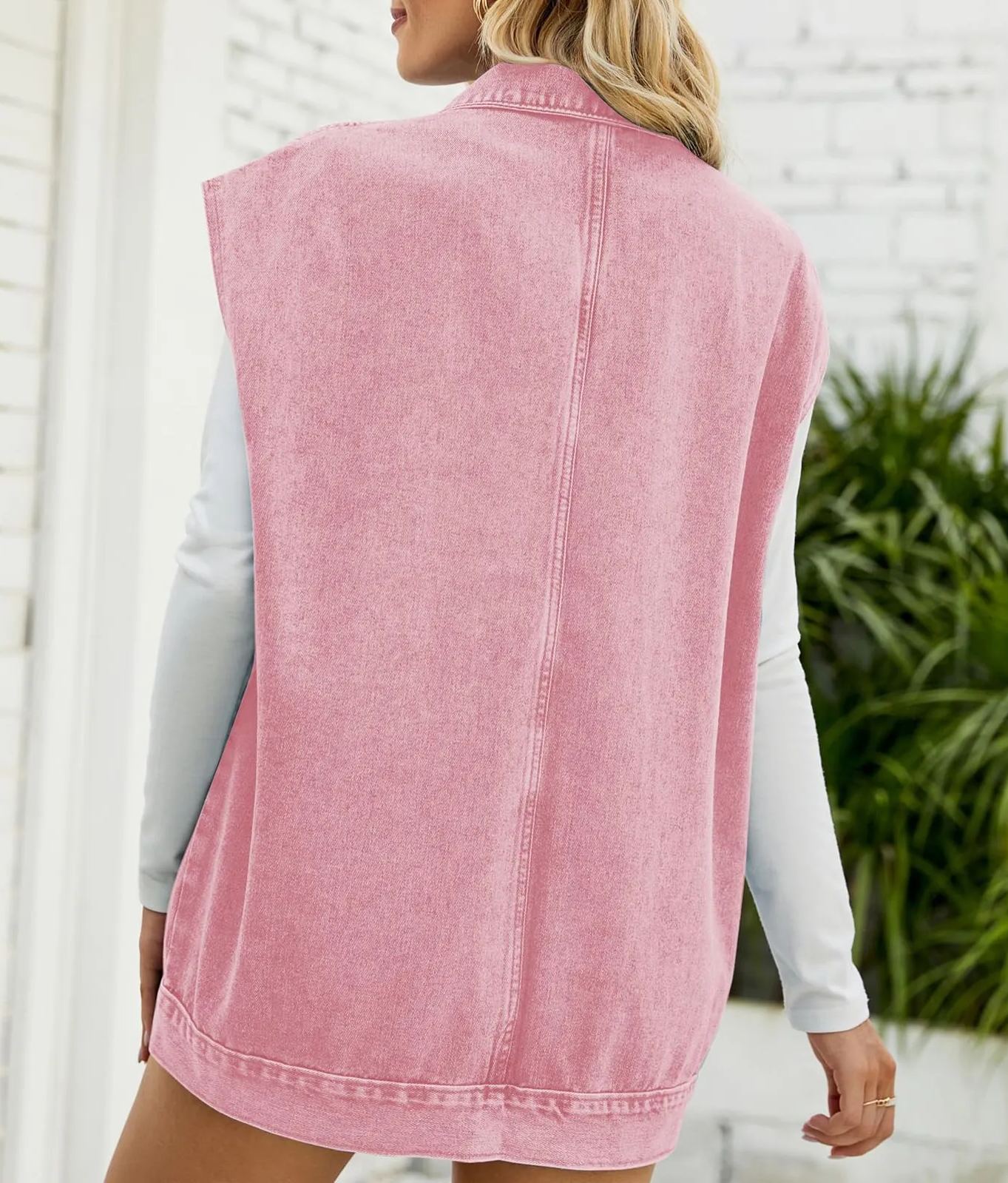 Womens Lapel Collar Button Down Sleeveless Loose Jean Vest 