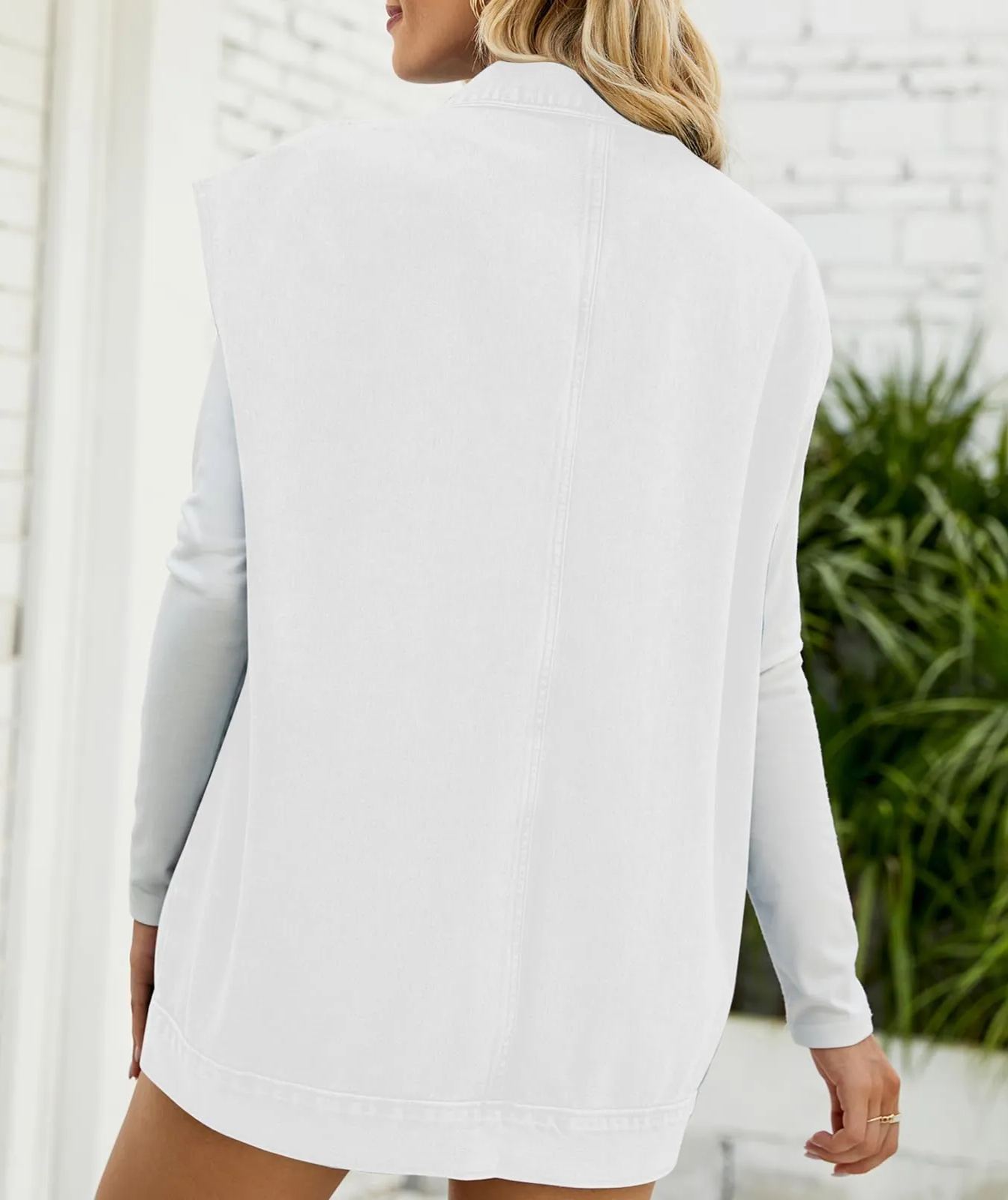 Womens Lapel Collar Button Down Sleeveless Loose Jean Vest 