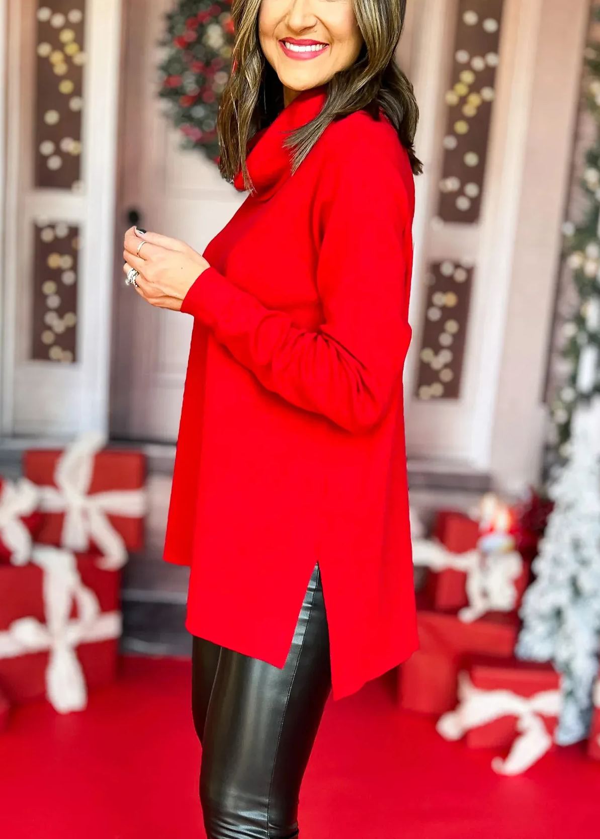 Women's Holiday Knit Boat Neck Tunic Sweater