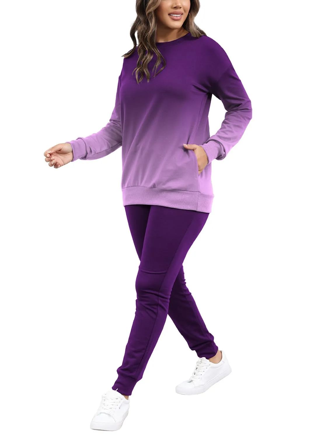 Women Casual Long Sleeve Jogger Tracksuits Lounge Sets With Pockets