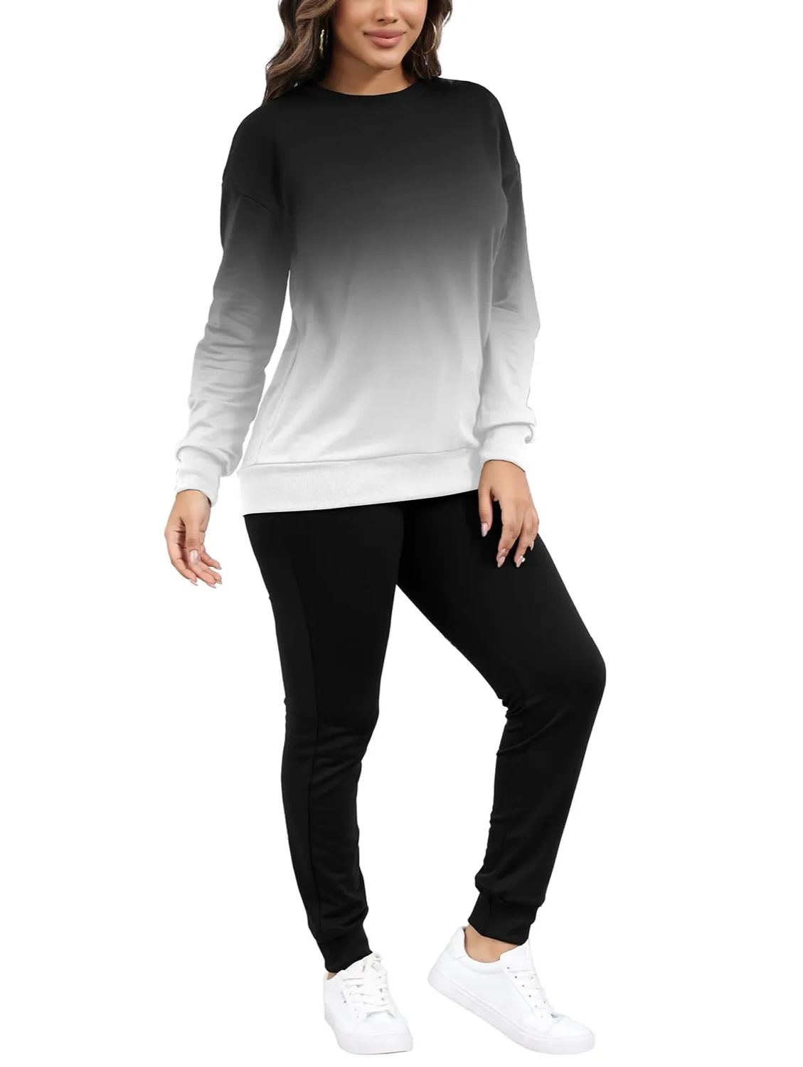 Women Casual Long Sleeve Jogger Tracksuits Lounge Sets With Pockets