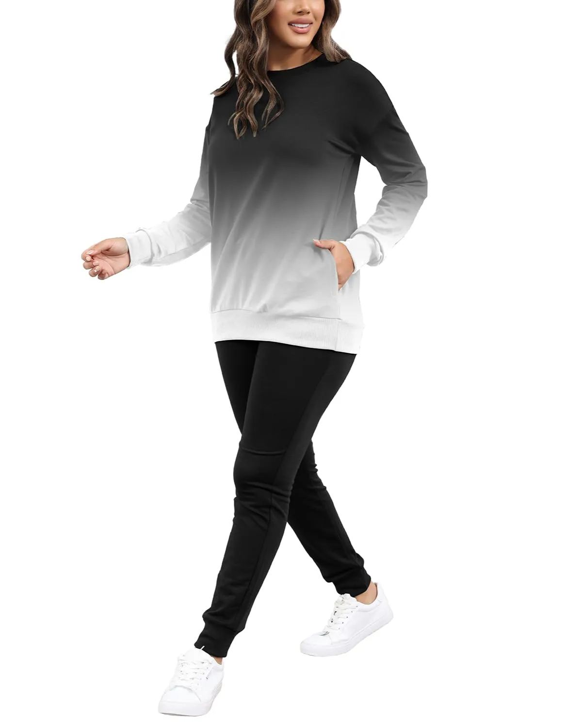 Women Casual Long Sleeve Jogger Tracksuits Lounge Sets With Pockets