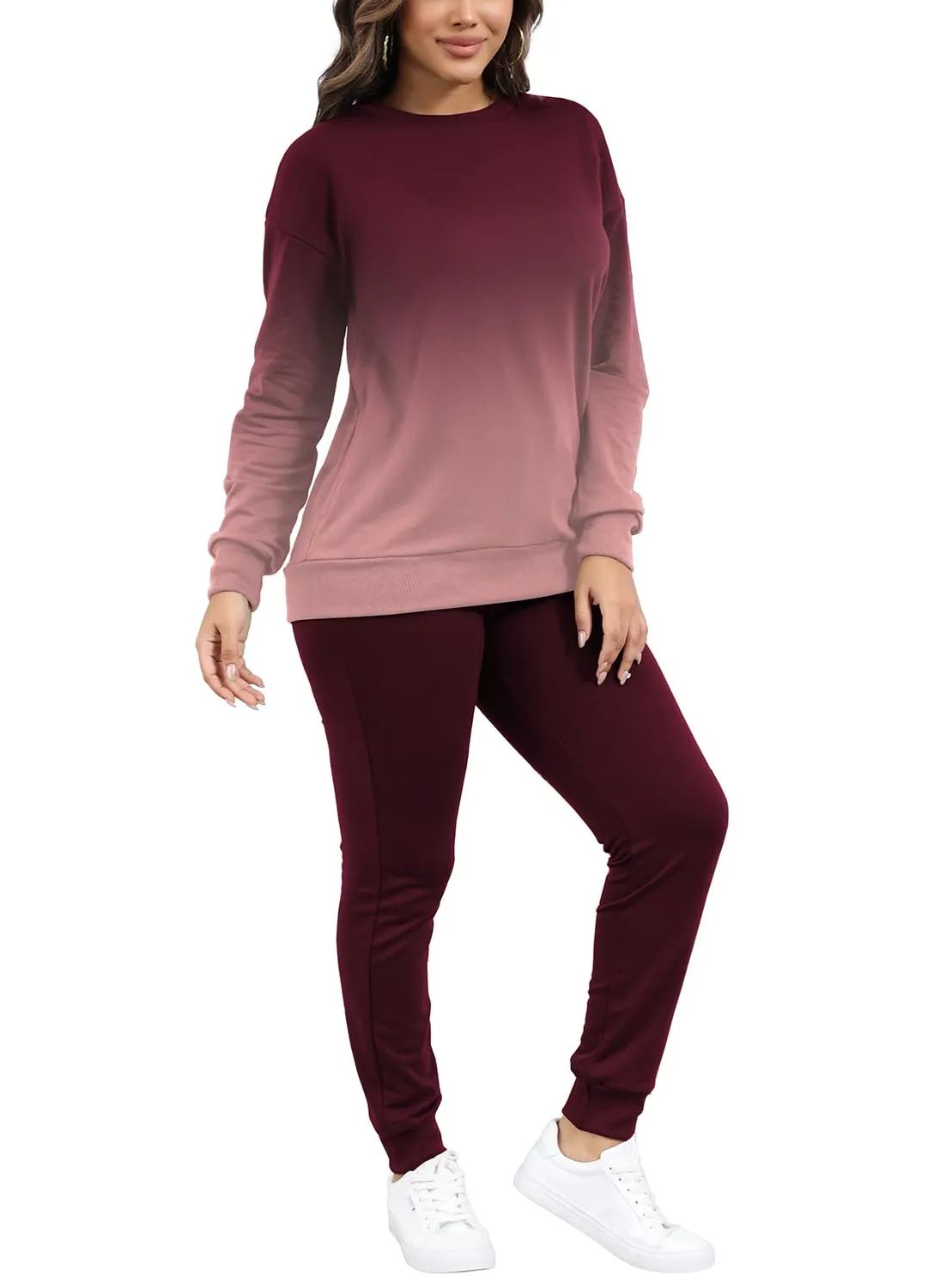 Women Casual Long Sleeve Jogger Tracksuits Lounge Sets With Pockets
