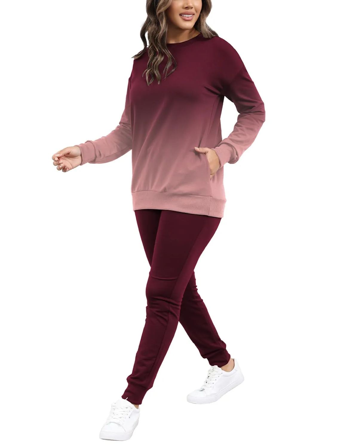Women Casual Long Sleeve Jogger Tracksuits Lounge Sets With Pockets
