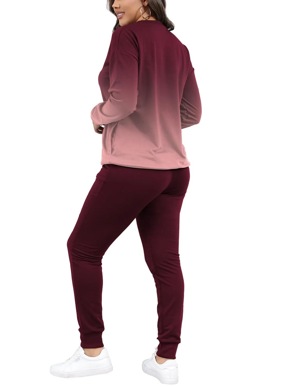 Women Casual Long Sleeve Jogger Tracksuits Lounge Sets With Pockets