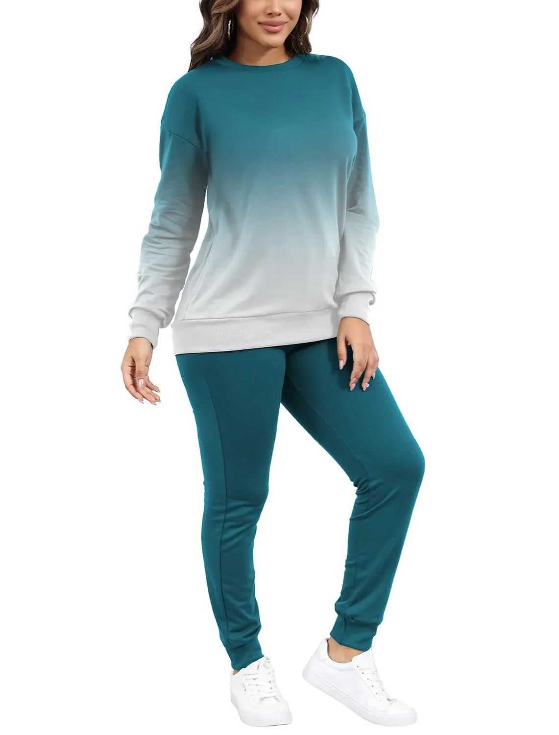 Women Casual Long Sleeve Jogger Tracksuits Lounge Sets With Pockets