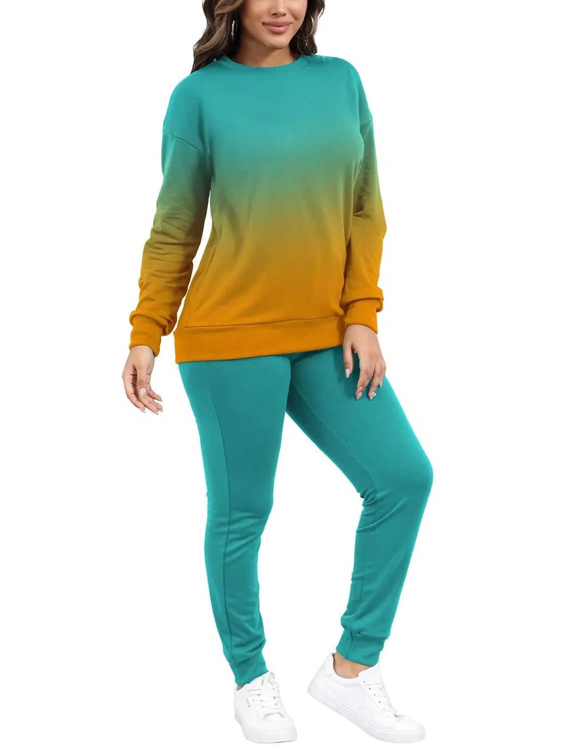 Women Casual Long Sleeve Jogger Tracksuits Lounge Sets With Pockets