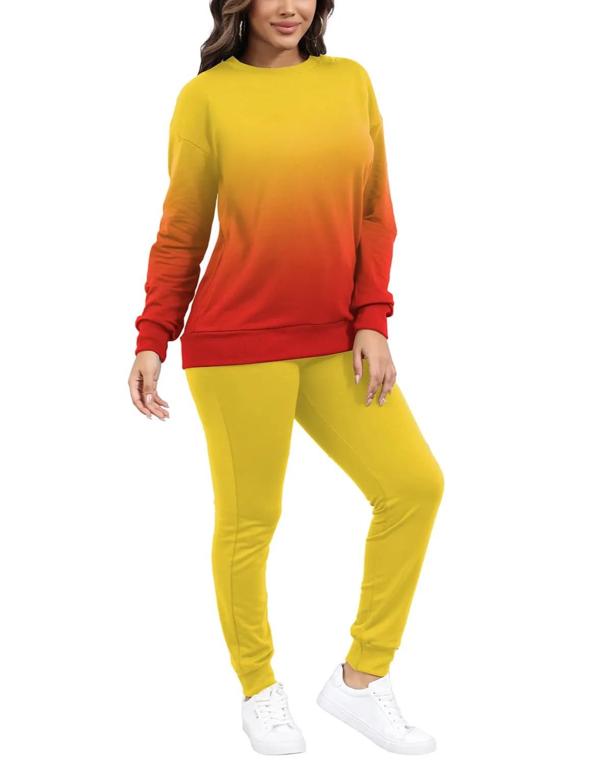 Women Casual Long Sleeve Jogger Tracksuits Lounge Sets With Pockets