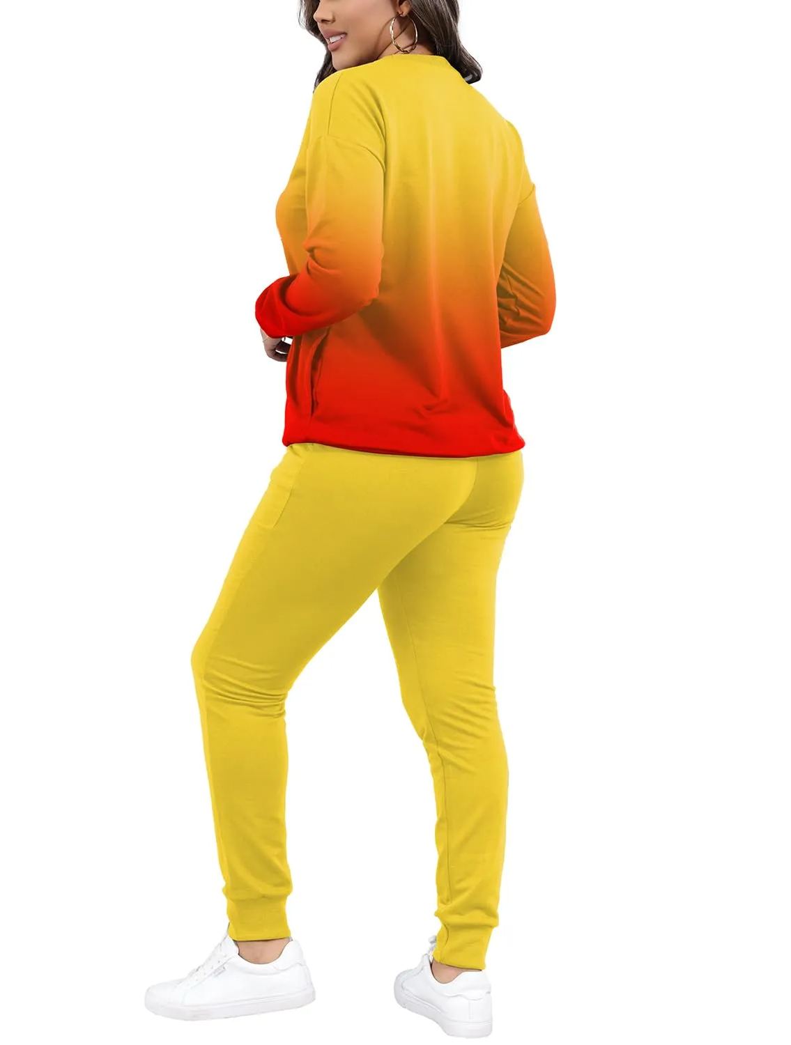 Women Casual Long Sleeve Jogger Tracksuits Lounge Sets With Pockets