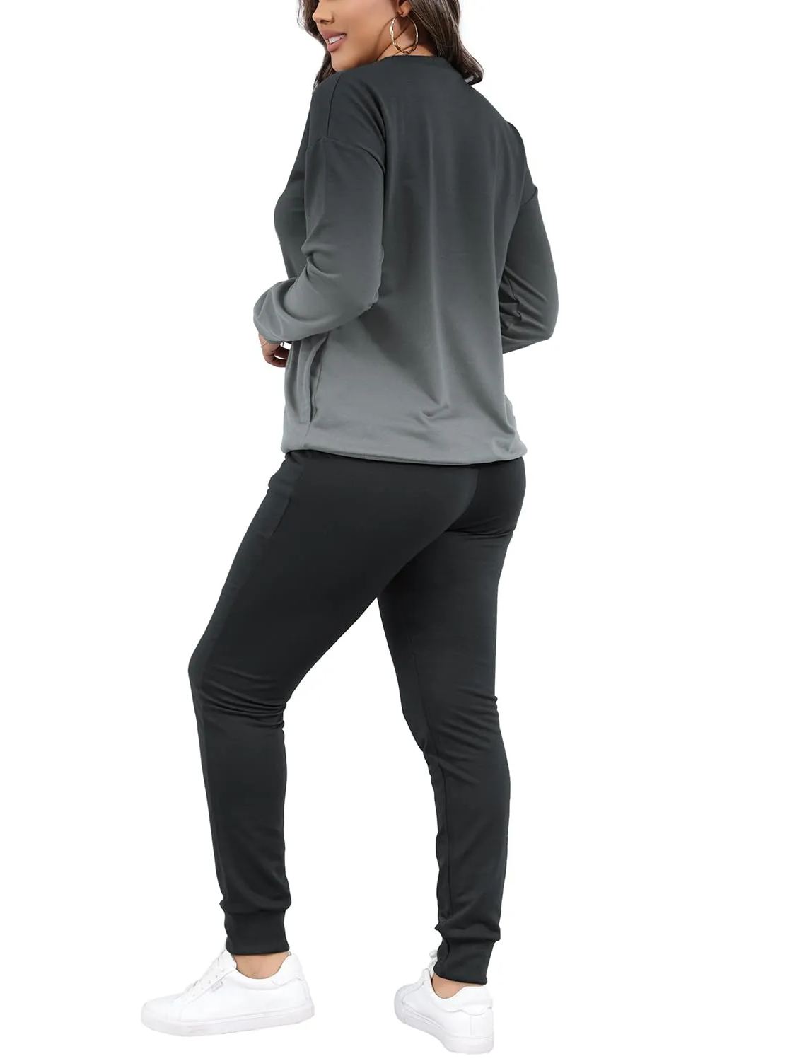 Women Casual Long Sleeve Jogger Tracksuits Lounge Sets With Pockets