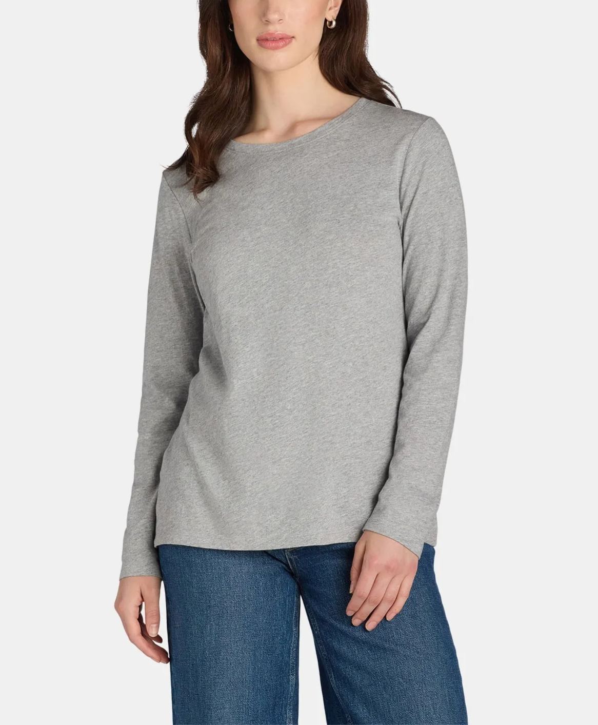 Women's Cotton Crewneck Tee with Long Sleeves
