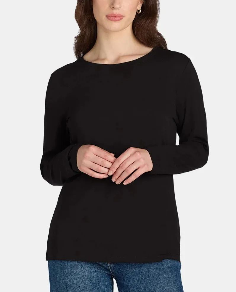 Women's Cotton Crewneck Tee with Long Sleeves